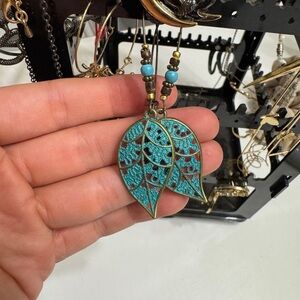 Turquoise Leaf Pendant Earrings - Women Jewelry